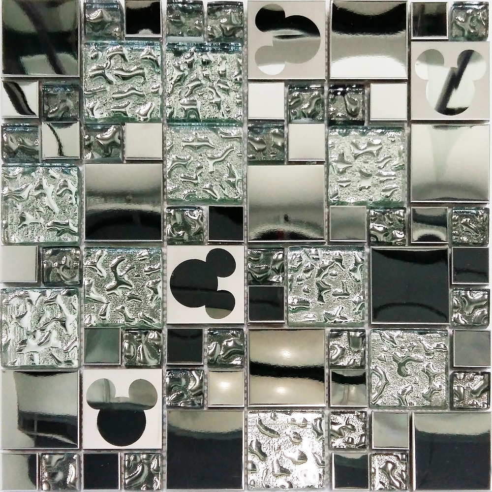  ũ Ÿ  Ű 콺  ǹ  ֹ Backsplash Ÿ ̷ η ƿ   Ÿ/Glass Mosaic Tiles Random Mickey Mouse Pattern Silver Glass Kitchen Backsplash